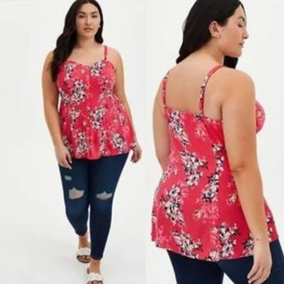 Torrid Tops - Torrid Women's Size 2X 18-20 Pink Button Up Swing Floral Tank Top
